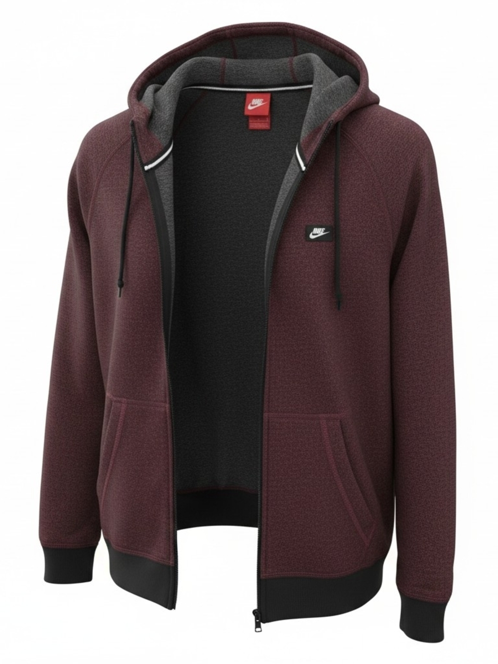 Nike AW77 Mens S Maroon French Terry Full Zip Hoodie Maroon Gray Sweatshirt